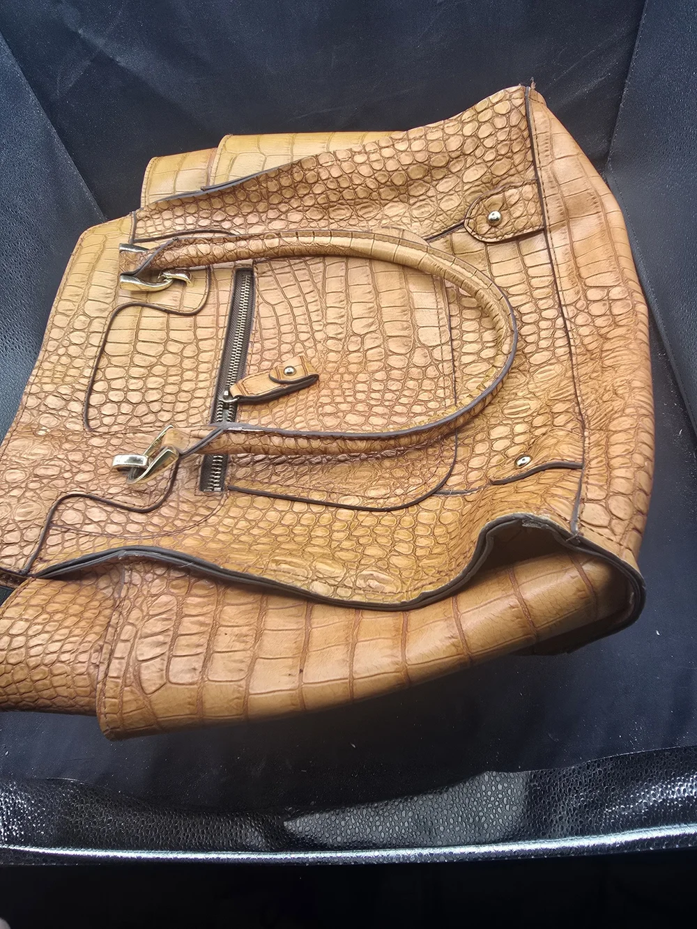 London Fog Croc-Embossed Tote in Cognac Tan